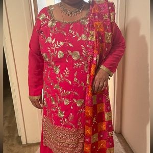 Hot pink sharara suit (plus size)